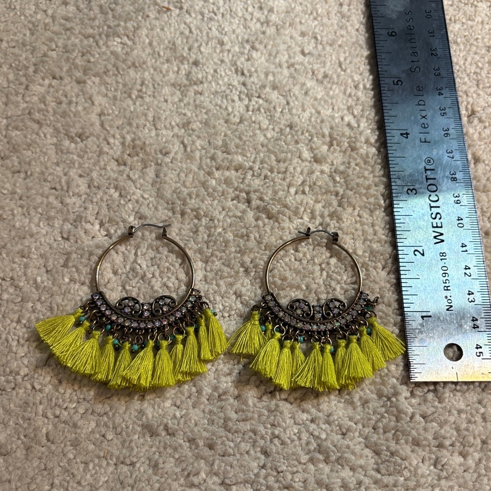 Boho Yellow Tassel Hoop Earrings - Fashion Jewelry